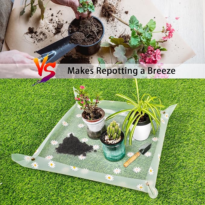 Repotting Mat for Indoor Plants Waterproof Clear Potting Mat Foldable Gardening Plants Potting Repotting Tray to Control Potting Soil Indoor Plant Garden Accessories Gifts for Plant Lovers 23.6"