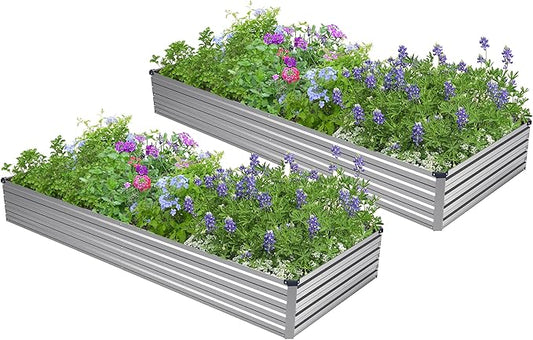 2PCS 8x4x1ft Galvanized Raised Garden Bed Kit, Galvanized Planter Raised Garden Boxes Outdoor, Large Metal Raised Garden Beds for Vegetables,Silver