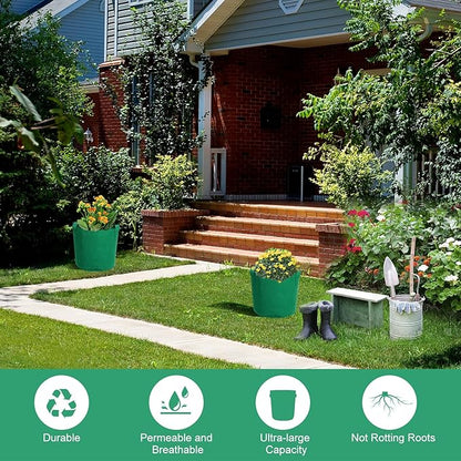 5 Gallon Plant Grow Bags, Green Fabric Pots with Handles, 11.8 * 9.8 Inch Nonwoven Fabric Planters for Vegetables and Potatoes, 5 Pack