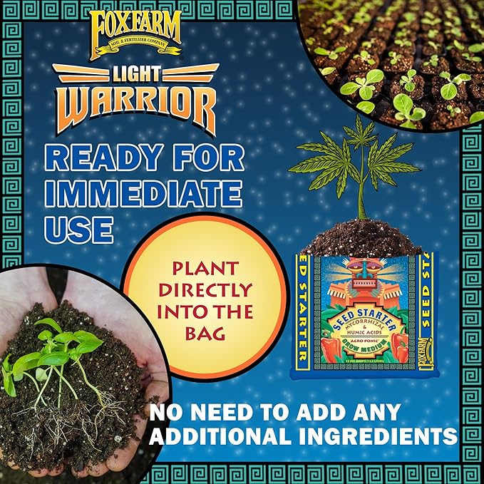 FoxFarm Light Warrior Seed Starter Growing Medium, 12 Quart - Beneficial for Seed Germination and Root Development, Indoor/Outdoor Cultivation - Ideal Nutrition for Plant Seedlings
