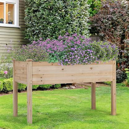 Topeakmart Wooden Garden Planter Boxes 48 X 23 X 30in Elevated Raised Garden Bed Outdoor with Legs Wooden Gardening Box for Flower/Vegetable/Herb/Tomato/Backyard/Patio, 2pcs