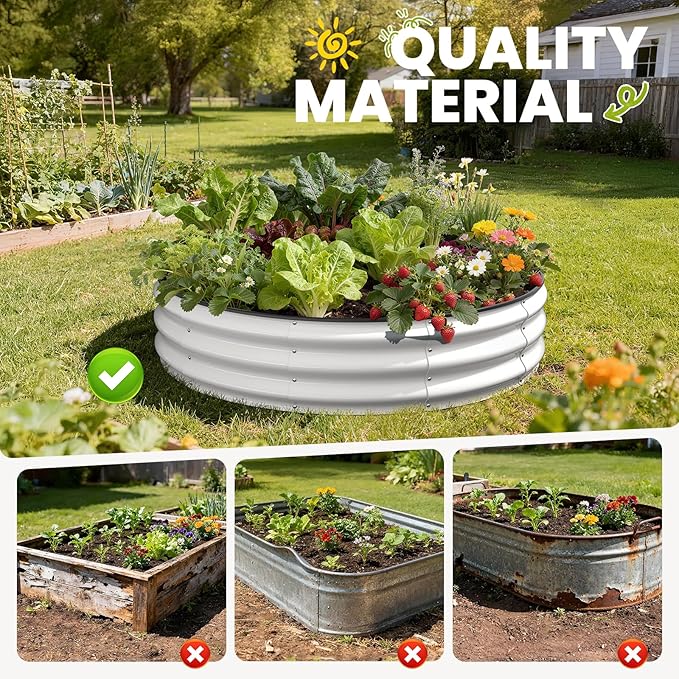 Galvanized Raised Garden Bed, 4x4x1 FT Raised Garden Bed for Gardening, Large Metal Planter Box for Vegetables Flower Herb(Pearl White)