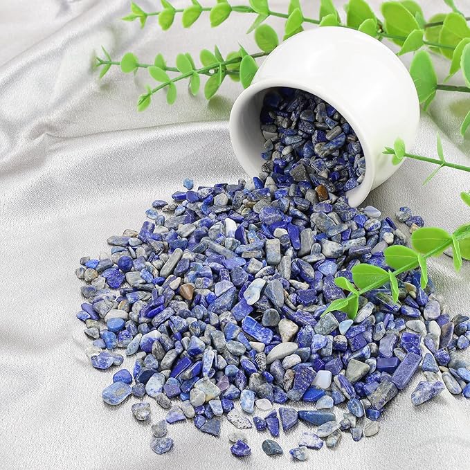 ZHIYUXI Lapis Lazuli 1lb Crystal Chips Bulk Fish Tank Decorations Aquarium Rocks Gravel Vase Filler Stones Crystals for Candle Making Witch Kit Gravel for Plants Quartz Sand Gemstone