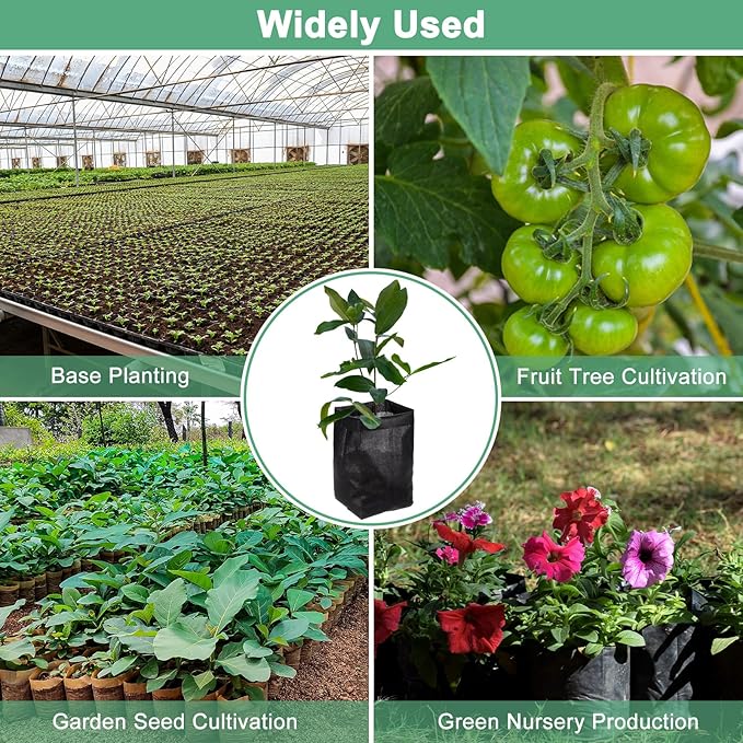 100-Pack Nursery Growing Bags, 7.9" x 7.1" Non-Woven Plant Nursery Bags, Fabric Seeding Pots Pouch for Seed Starting/Soil Transplant/Home Garden Supply [Black]