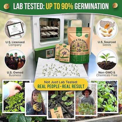 Organo Republic 30 Medicinal & Tea Herb Seeds Variety Pack 15,560+ Non-GMO Heirloom Garden Seeds for Indoor & Outdoors, Including Anise, Bergamot, Borage, Cilantro, Chamomile, Dandelion Seeds