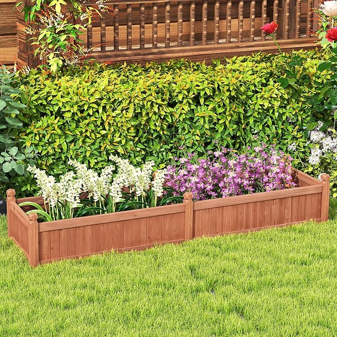 Giantex Wood Raised Garden Bed, Planting Bed with Corner Drainage, Non-Woven Liner for Growing Vegetables, Flowers, Herbs, Fruits, 89”x23.5”x16” Divisible Planter Box for Backyard, Garden, Lawn