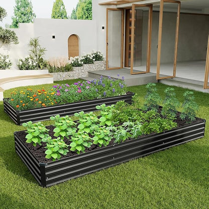 12×4×1FT(2PCS) Galvanized Raised Garden Bed Kit,Metal Planter Boxes,Large Outdoor Planters Garden for Planting Vegetables,Flowers,Herbs -Black