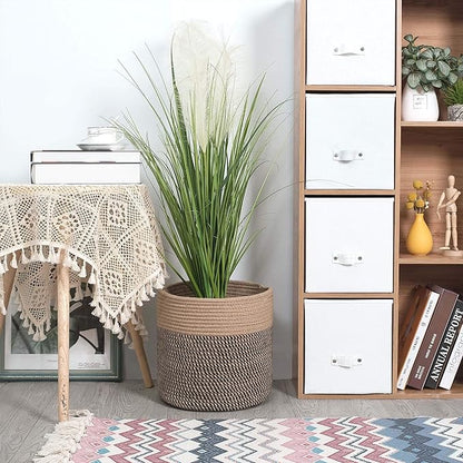 MINTWOOD Design 11 x 11 Inches Cotton Rope Basket for Flower Pot and Indoor Floor Planters, Decorative Round Woven Plant Pot Basket, Planter Covers, Small Dog Toy Storage Baskets, Black