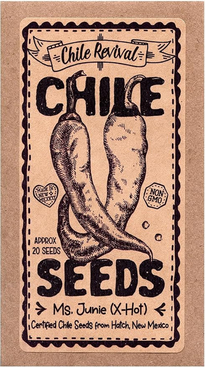 Hatch Chile Seeds from Chile Revival - Bring The Heat 3 Pack - 20 Seeds of Each 60 Total - Ms Junie (Hot), Rattlesnake (XXX-Hot), Lumbre (XXX-Hot)