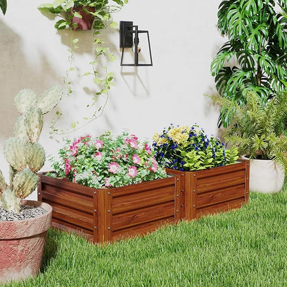 Outsunny 2 Piece Galvanized Raised Garden Bed, 2' x 2' x 1' Metal Planter Box, for Growing Vegetables, Flowers, Herbs, Succulents, Brown