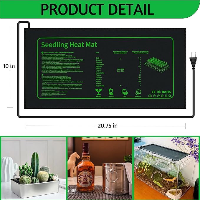 Seedling Heat Mat for Seed Starting,10" x 20.75" Waterproof Heating Pad for Indoor Plants Germination (Black 4 Pack)