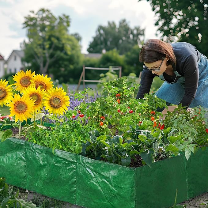 Fabric 2 Pack Fabric Garden Raised Bed with 6 Grids, Total 100 Gallon Thick Nonwoven Gardening Grow Bags Planting Container for Growing Herbs, Flowers and Vegetables