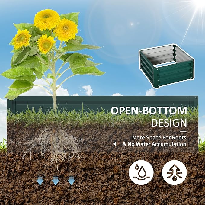 Outsunny 2 Piece Galvanized Raised Garden Bed, 2' x 2' x 1' Metal Planter Box for Growing Vegetables, Flowers, Herbs, Succulents, Green