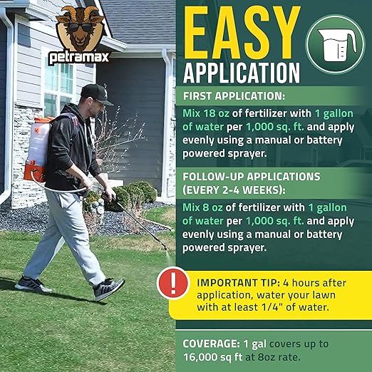 PetraMax Neighbor’s Envy Grass Fertilizer for Lawn & Garden, 2 Gallon Covers up to 32,000 sq.ft. 7-in-1 Liquid Lawn Fertilizer Concentrate for Deep Green Turf - Includes Nitrogen/Iron/Humic/Sea Kelp