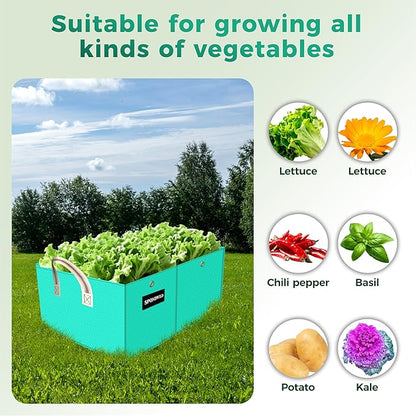 2 Pcs 135 Gallon PE Rectangle Plant Grow Bags, 6x3x1ft Large Garden Grow Bag Outdoor 8 Grids Planter Box Planting Container for Growing Tomatoes Potatoes Plants Flowers, Green