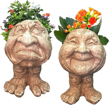 homestyles Stone Wash Grumpy & Granny Joy The Muggly Face Statue Planter