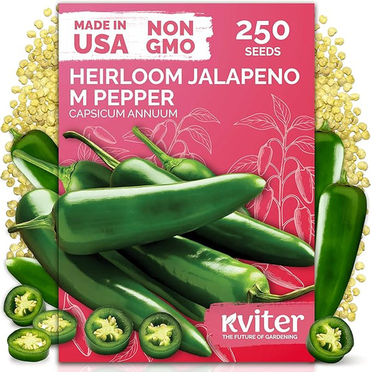 KVITER 250 Jalapeno Peppers M Heirloom Seeds (Capsicum annuum) – Jalepeno Chili Hot Peppers, Mexican Pepper Seed Packets – Vegetable Seeds for Planting Outdoor & Indoor Garden Containers, Raised Beds