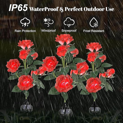 Solar Rose Lights Outdoor, 2 Pack Waterproof Color Changing LED Flower Lights, Solar Powered Garden Stakes for Yard, Patio, Pathway Decor - Artificial Floral Decorative Lighting