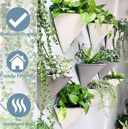 LaLaGreen Wall Planters - 4 Pack, 12 Inch Large Self Watering White and Gray Mixed Color Geometric Indoor Vertical Garden Plant Wall Hanging Flower Vase Vessel with Black Metal Hanger Modern Stylish