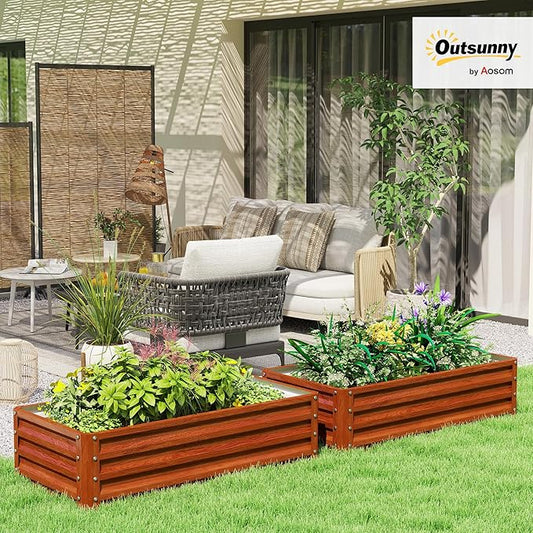 Outsunny Galvanized Raised Garden Bed, 4' x 2' x 1' Metal Planter Box, for Growing Vegetables, Flowers, Herbs, Succulents, Brown