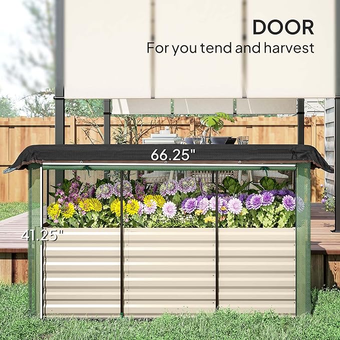 Outsunny 5.9 x 2 x 1.9 ft Galvanized Raised Garden Bed with Crop Cage Plant Protection Net and Shade Cloth Roof, Metal Planter Box with Cover for Vegetables, Flowers, Herbs, Beige