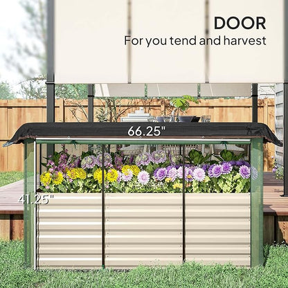 Outsunny 5.9 x 2 x 1.9 ft Galvanized Raised Garden Bed with Crop Cage Plant Protection Net and Shade Cloth Roof, Metal Planter Box with Cover for Vegetables, Flowers, Herbs, Beige
