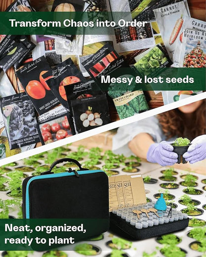 Seed Storage Organizer Box with 120 Containers, Zipper Bag, Seed Envelopes, Labels, Funnels & Tweezers – Seed Saver Storage Kit for Gardeners