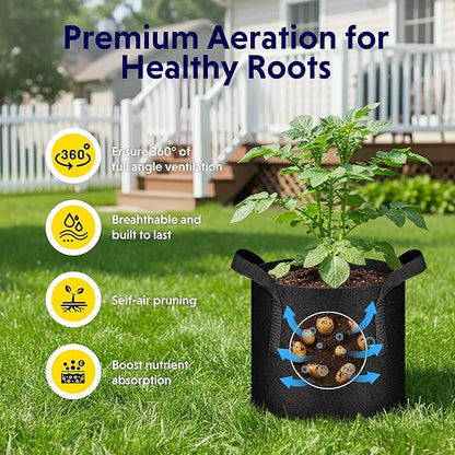 iPower 3 Gallon 10 Pack Grow Bags Nonwoven Fabric Pots Aeration Container with Strap Handles for Garden and Planting, 10-Pack Black, 3 Gallon