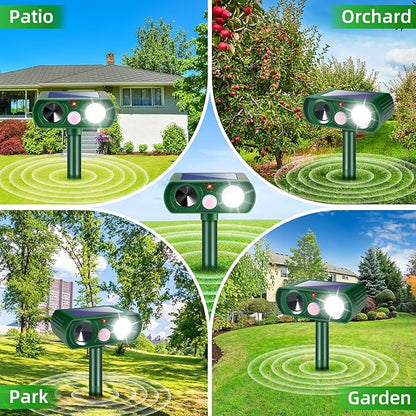 Upgraded Ultrasonic Solar Animal Repellent Outdoor Deer Repellent Devices Cat Deterrent Motion Detection Strobe Light IP65 Waterproof Repeller for Squirrel Racoon Dog Rabbit,Garden Yard,2 Pack