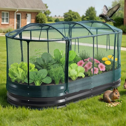 VEVOR 6x3x1FT Metal Raised Garden Bed Kit with Self Watering System and Mesh Cover, Oval Outdoor Galvanized Planter Raised Beds for Gardening Planting Flowers Fruits Vegetables