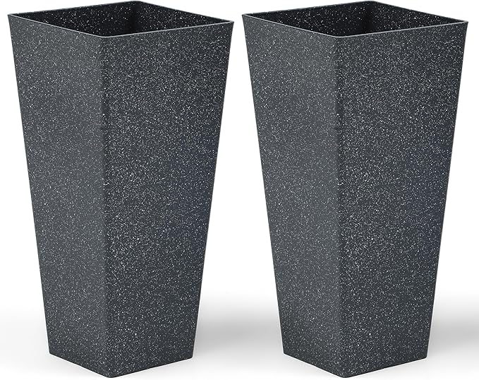 28" Tall Planters Set of 2, Oversized Terrazzo-Look PP Outdoor Pots for Plants, Versatile Indoor/Outdoor Flower Pots w/Drainage Hole for Patio, Garden, Porch & Living Room Decor, Ideal Gift