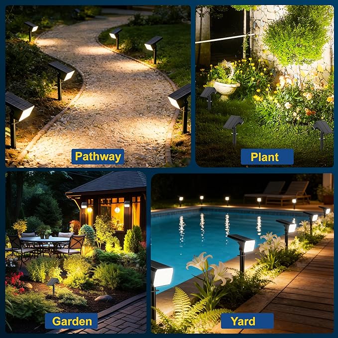 LANSOW Solar Spot Lights Outdoor Waterproof IP67, (12 Pack/90 LED/4 Modes) Solar Landscape Spotlights, 2-in-1 Solar Powered Flood Lights for Yard Garden Pathway Outside Tree, Auto ON/Off(Warm White)