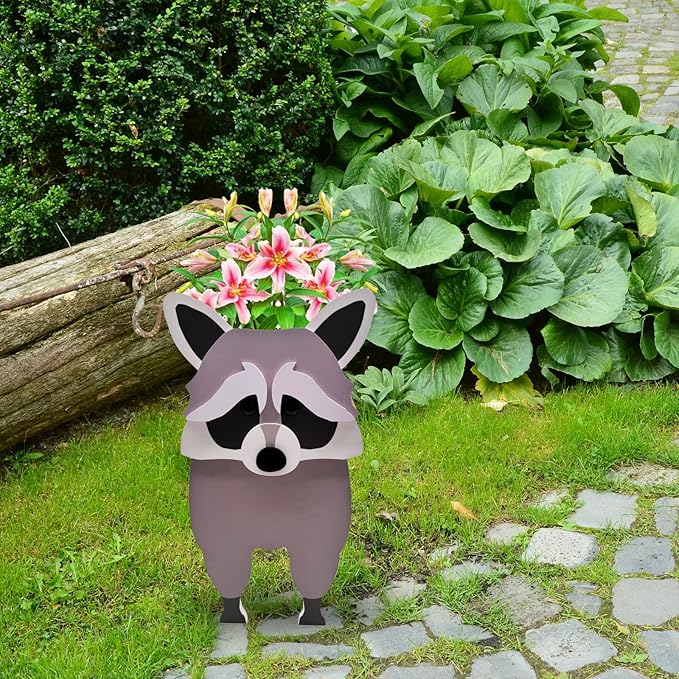 Raccoon Planter Plant Pots,Animal Flower Pot for Indoor/Outdoor,Small Cute PVC Animal Face Shape Plant Container Best for Home Office Garden Decoration Mom Gift