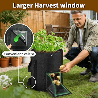 10 Gallon Grow Bags 4-Pack with Viewing Window & Harvest Flap, Heavy Duty Non-Woven Fabric Potato Grow Bags with Reinforced Handles for Vegetables, Tomatoes, Carrots, Onions