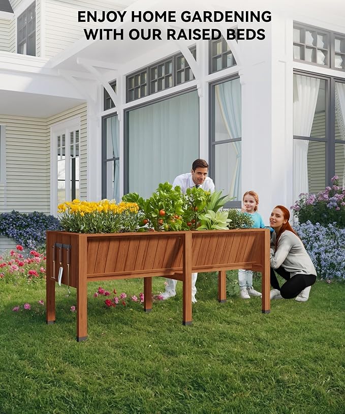 GarveeHome Hooks for 6X2X2.5 ft Raised Garden Bed, Wooden Raised Planter Box Outdoor for Growing Vegetables and Herbs, Depth 13.7 Inch，Planter Raised Beds-Acorn Brown