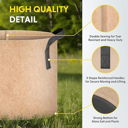 iPower 20-Pack 5 Gallon Grow Bags 300G Thick Nonwoven Aeration Fabric Pots Heavy Duty Plant Containers with Handles for Garden Planting, Tan