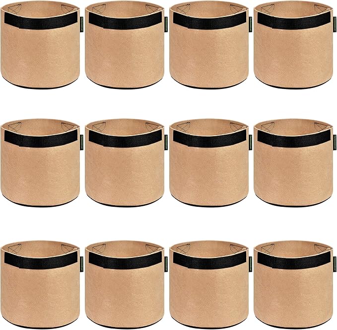 FiveSeasonStuff Grow Bags, Heavy Duty Fabric Pots (12 Pack 2 Gallons (Khaki))