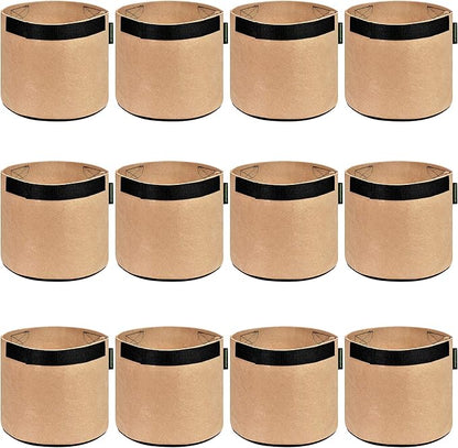 FiveSeasonStuff Grow Bags, Heavy Duty Fabric Pots (12 Pack 2 Gallons (Khaki))