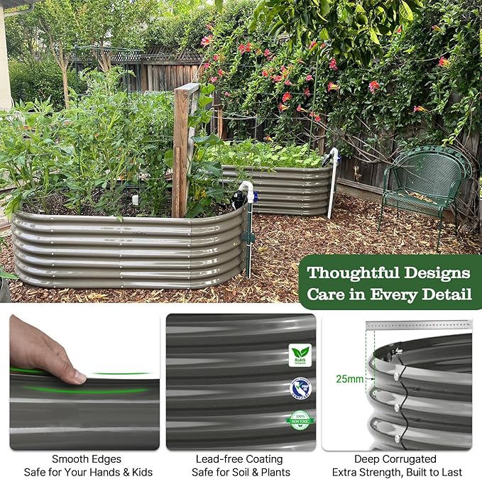 A ANLEOLIFE 12-Pack Galvanized Raised Garden Beds Outdoor, 18" Deep Modular Metal Planter Box Kit, Whole Backyard Farm Garden System with Oval Heart & Round Beds for Vegetable & Flowers, Quartz Grey