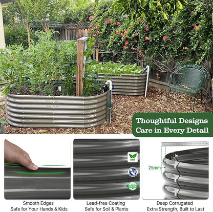 A ANLEOLIFE 8x4x2ft Galvanized Raised Garden Bed Kit, Oval Metal Deep Root Planters for Outdoor Plants Vegetables Flowers Herb, Large Bottomless, 478 Gallon Capacity- Quartz Grey