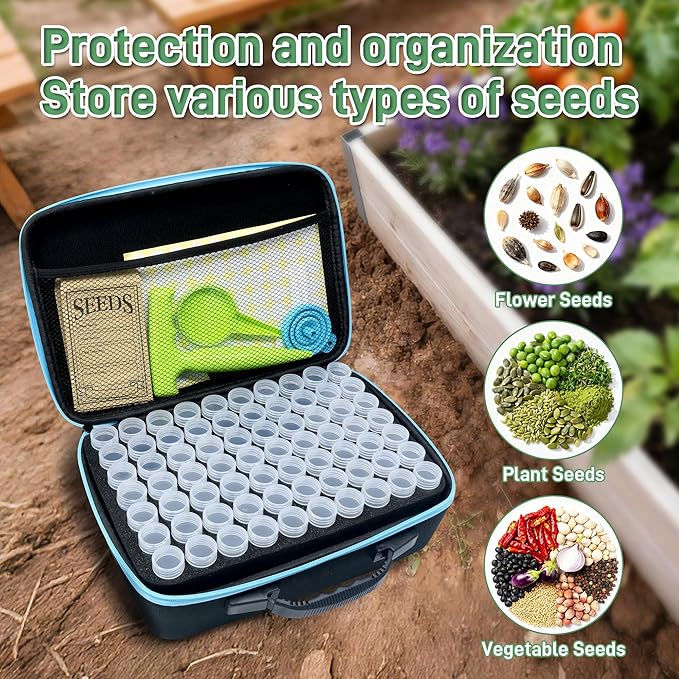 140 Slots Seed Storage Organizer Kit with 20 Envelopes, Waterproof Seed Storage Box, Transparent Bottles, Tweezers, Funnel, Sower for Vegetable Flower Garden Seeds Saver Kit for Vegetable