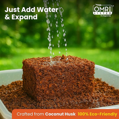 Gro-Med Coco Husk Chips 2s Brick Expands Upto 14 Quarts Coconut Coir Chip 2.2lb, Perfect for Plants, Gardening, Potting Soil Mix, Orchid Bark Alternative-OMRI Certified, Low EC, Balanced pH
