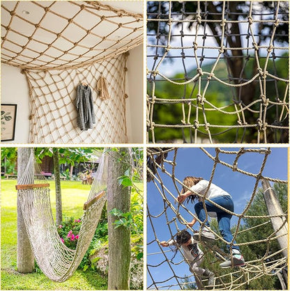 Jute Hemp Rope Net,Heavy Duty Natural Safety Rope Netting Balcony Stairs Fence Garden Playground Protection Net Indoor & Outdoor Decoration Rope Netting (6.5FT*9.8FT)