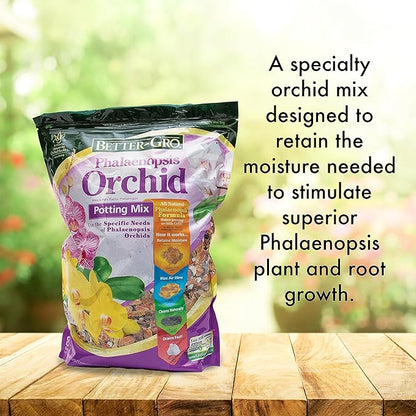 Better-Gro Phalaenopsis Mix - Premium Grade Phalaenopsis Potting Mix for Potting, Repotting, Enhanced Drainage, Air Flow & Root Ventilation, Ideal for Phalaenopsis Orchids - 8 Dry Quarts (Pack of 9)