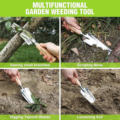 WORKPRO Garden Trowel with Wood Handle, Stainless Steel Narrow Hand Shovel, Multi- Use Flat Garden Trowel for Planting, Weeding, Transplanting, Digging, Small Weeding Knife for Gardening