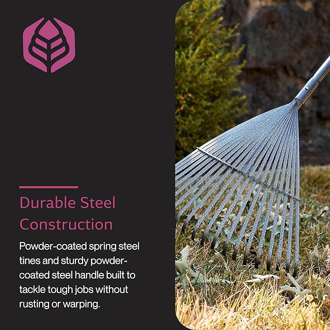 Yard Butler World’s Greatest Rake 18" Wide Leaf Rake, ILT-20 Garden Rake for Lawncare - Convenient Garden Cleaning Accessory - Lightweight Wooden Handle - Steel Tines - Easy to Maneuver