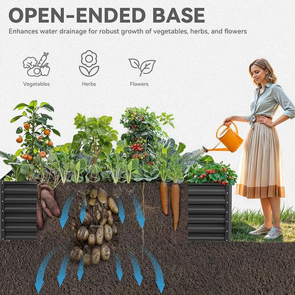 YITAHOME 8x4x2 ft 2pcs Galvanized Raised Garden Bed Kit, Large Metal Planter Box with Gloves, Safety Rubber & Support Rod, Outdoor Flower Bed for Plants Vegetables, Black