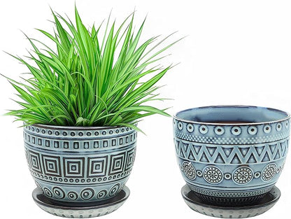 Ceramic Plant Pots. Flower Pots for Plants. Planter Pots with Drainage Holes and Saucers for Indoor Plants. 5.5 inches Wide, 4.3 inches Deep. Set of 2.