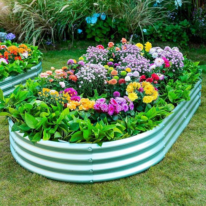 AHEONLAR 2pack 6×3×1ft Raised Garden Bed，Outdoor Galvanized Planter Boxes, Oval Large Metal Raised Garden Beds for Vegetables