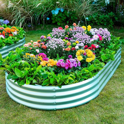 AHEONLAR 2pack 8×4×1ft Raised Garden Bed，Outdoor Galvanized Planter Boxes, Oval Large Metal Raised Garden Beds for Vegetables